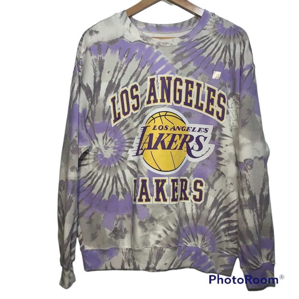 NBA Los Angeles LA Lakers Basketball Tie Dye Womens Sweatshirt Purple White Sz L